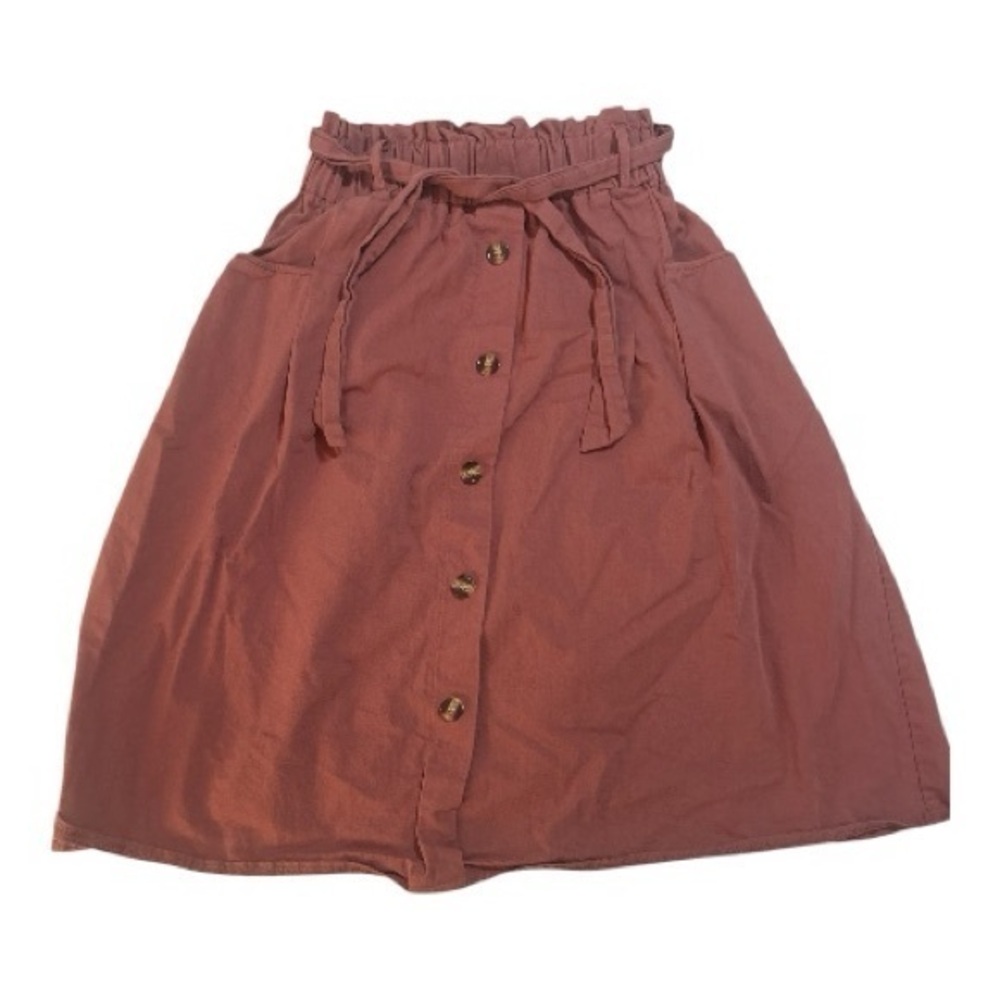SADIE & LOVE | cotton Rust / clay Button Front Skirt elastic waist A-line small